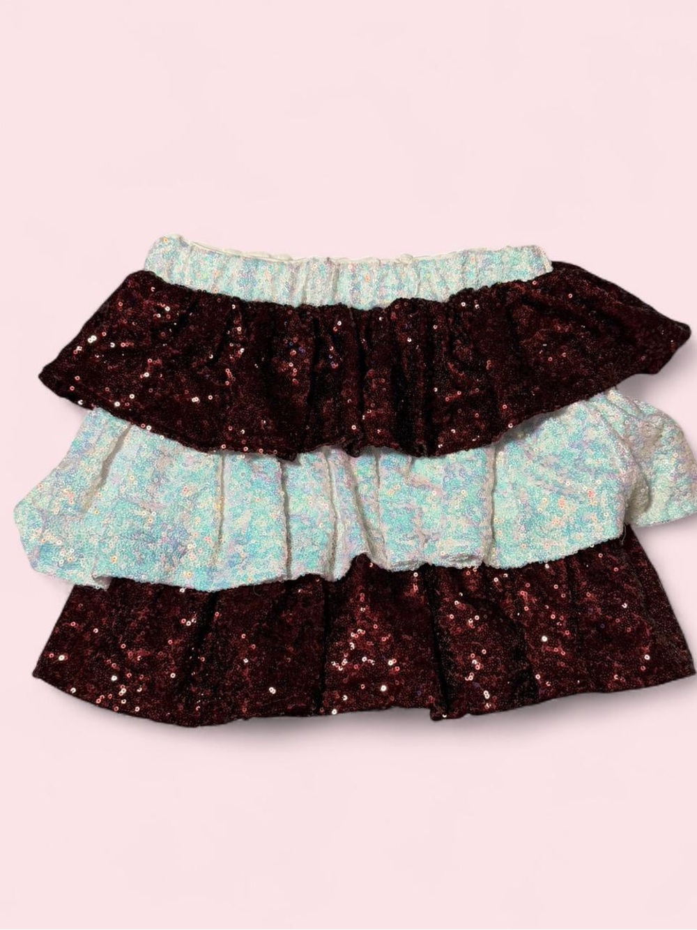 Fantastic Fawn Sequin Tiered Mini Skirt in Burgundy and Iridescent
